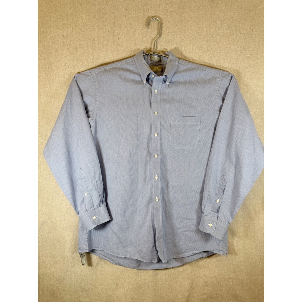 Stafford Executive Mens Blue White Pinpoint Oxford Button‎ Down Shirt 17 36